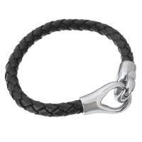 Cowhide Bracelets, 316 Stainless Steel, with cowhide cord, fashion jewelry & Unisex, black 6mm Approx 8 Inch 