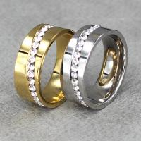 Titanium Steel Finger Ring, Unisex & with rhinestone 