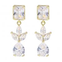 Cubic Zircon (CZ) Drop Earring, Brass, gold color plated, fashion jewelry & for woman & with cubic zirconia, golden 