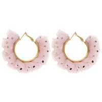 Zinc Alloy Hoop Earring, with Gauze, gold color plated, fashion jewelry & for woman 