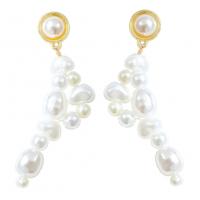 Plastic Pearl Zinc Alloy Earring, with ABS Plastic Pearl, gold color plated, fashion jewelry & for woman, white 