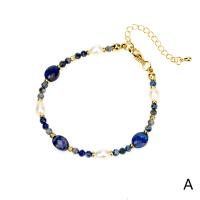 Gemstone Bracelets, Brass, with Gemstone & Freshwater Pearl, gold color plated, Adjustable & for woman & faceted Approx 16-22 cm 