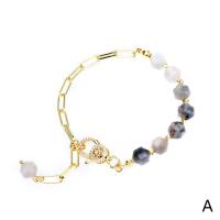 Gemstone Bracelets, Brass, with Cubic Zirconia & Gemstone, gold color plated, Adjustable & for woman & faceted 2mm,8mm Approx 16-22 cm 