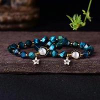Tiger Eye Stone Bracelets, with Seedbead & Cubic Zirconia & Cats Eye, for woman, blue, 8mm Approx 18 cm 