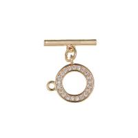 Brass Toggle Clasp, with Cubic Zirconia, 14K gold plated, DIY, 6mm,14mm 