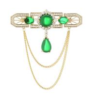 Cubic Zirconia Brooch, Brass, with Synthetic Agate, gold color plated, Unisex & micro pave cubic zirconia, green 