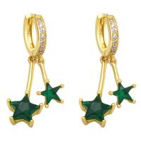 Huggie Hoop Drop Earring, Brass, Star, 18K gold plated, micro pave cubic zirconia & for woman 