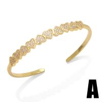 Brass Bangle, 18K gold plated & micro pave cubic zirconia & for woman, golden 