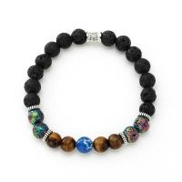 Gemstone Bracelets, Lava, with Tiger Eye & Impression Jasper, fashion jewelry & for man, 8mm Approx 7.48 Inch 