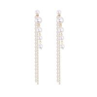 Fashion Fringe Earrings, Zinc Alloy, with Plastic Pearl, gold color plated, fashion jewelry & for woman & with rhinestone, golden 