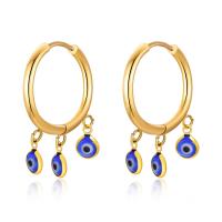 Evil Eye Earrings, 304 Stainless Steel, with Acrylic, Vacuum Ion Plating, fashion jewelry & for woman, golden, 25*2.5mm,6.5mm 