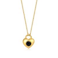 Stainless Steel Jewelry Necklace, 304 Stainless Steel, with Black Agate, with 1.97inch extender chain, Heart, Vacuum Ion Plating, fashion jewelry & for woman, golden Approx 17.9 Inch 