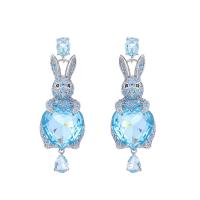 Cubic Zircon (CZ) Drop Earring, Brass, Rabbit, plated, fashion jewelry & micro pave cubic zirconia & for woman 