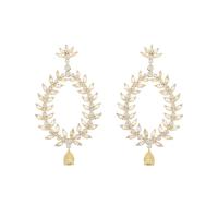 Cubic Zirconia Micro Pave Brass Earring, Leaf, plated, fashion jewelry & micro pave cubic zirconia & for woman & hollow 