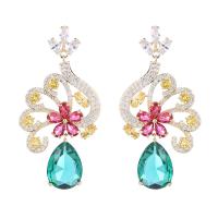 Cubic Zircon (CZ) Drop Earring, Brass, Flower, gold color plated, fashion jewelry & micro pave cubic zirconia & for woman 