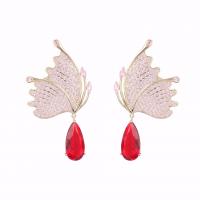 Cubic Zircon (CZ) Drop Earring, Brass, Butterfly, gold color plated, fashion jewelry & micro pave cubic zirconia & for woman 