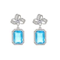 Cubic Zircon (CZ) Drop Earring, Brass, Square, silver color plated, fashion jewelry & micro pave cubic zirconia & for woman 