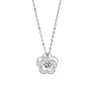 Cubic Zirconia Micro Pave Sterling Silver Necklace, 925 Sterling Silver, Flower, silver color plated, micro pave cubic zirconia & for woman, silver color, 10mm Approx 17.7 Inch 