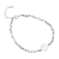 Pearl Sterling Silver Bracelets, 925 Sterling Silver, with Shell Pearl, silver color plated, fashion jewelry & for woman, silver color, 190mm 