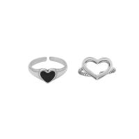 Emaille Zink Legierung Finger Ring, Zinklegierung, Herz, Platinfarbe platiniert, einstellbar & für Frau, keine, Größe:6-8, verkauft von PC