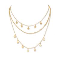 Fashion Multi Layer Necklace, Zinc Alloy, with Abalone Shell & Plastic Pearl & Brass, Star, KC gold color plated, multilayer & micro pave cubic zirconia & for woman Approx 14.9-21.6 Inch 