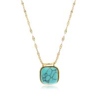 Gemstone Necklaces, Titanium Steel, with turquoise & Green Aventurine, with 1.96 inch extender chain, Vacuum Ion Plating, for woman Approx 15.75 Inch 