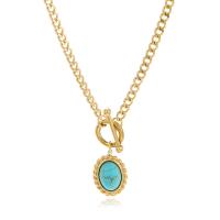 Бирюзовый ожерелье ювелирного изделия, титан, с бирюза, вакуумное ионное покрытие, Женский, золотой длина:Приблизительно 18.3 дюймовый, продается PC