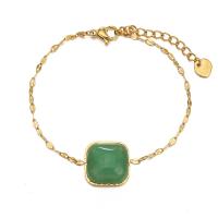 Gemstone Bracelets, Titanium Steel, with turquoise & Green Aventurine, with 1.57 inch extender chain, Vacuum Ion Plating & for woman Approx 6.49 Inch 