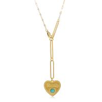Titanium Steel Jewelry Necklace, with Natural Stone, Heart, Vacuum Ion Plating, for woman, gold Approx 18.11 Inch 