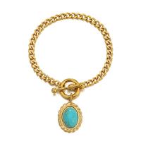 Titanium Steel Bracelet & Bangle, with turquoise, Vacuum Ion Plating, for woman, gold Approx 7.87 Inch 