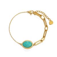 Titanium Steel Bracelet & Bangle, with turquoise, with 1.57 inch extender chain, Vacuum Ion Plating, for woman, gold Approx 7.08 Inch 