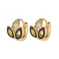 Brass Huggie Hoop Earring, gold color plated, micro pave cubic zirconia & for woman & enamel 