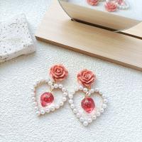 Resin Drop Earring, Plastic Pearl, with Lampwork & Resin, Heart, fashion jewelry & for woman, 65mm 