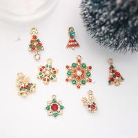Zinc Alloy Christmas Pendants, gold color plated, 8 pieces & Christmas Design & DIY & with rhinestone 