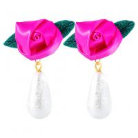Plastic Pearl Zinc Alloy Earring, with ABS Plastic Pearl & Cloth, Rose, plated, fashion jewelry & for woman 
