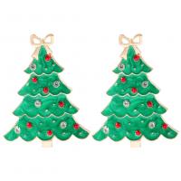 Christmas Earrings, Zinc Alloy, gold color plated, fashion jewelry & for woman & enamel & with rhinestone 