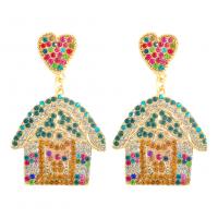 Zinc Alloy Rhinestone Drop Earring, with Seedbead, House, gold color plated, fashion jewelry & for woman & with rhinestone 