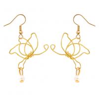 Plastic Pearl Zinc Alloy Earring, with ABS Plastic Pearl, Butterfly, gold color plated, fashion jewelry & for woman, golden 