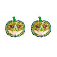 Zinc Alloy Rhinestone Stud Earring, Pumpkin, gold color plated, fashion jewelry & for woman, golden 