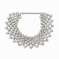 Collar de aleación de cinc con diamantes de imitación, aleación de zinc, chapado en color de plata, Joyería & para mujer, plateado, 48mm, longitud:35-38.6 cm, Vendido por UD