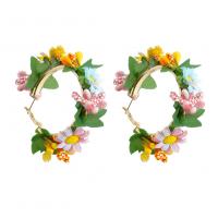 Zinc Alloy Hoop Earring, with Cloth, gold color plated, fashion jewelry & for woman & enamel 