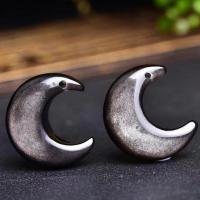 Silver Obsidian Pendant, Moon, Unisex, silver-grey 