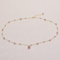 Freshwater Pearl Brass Necklace, with Brass, Round, gold color plated, for woman, purple, 5-6mm .93 Inch 