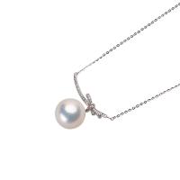 Cultured Freshwater Pearl Brass Pendant, with Brass, Round, silver color plated, for woman & with rhinestone, white, 13-14mm 