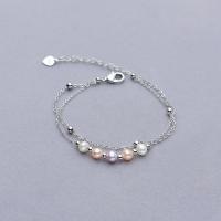 Cultured Freshwater Pearl Brass Bracelet, with Brass, silver color plated, for woman, mixed colors, 5-6mm .1 Inch 