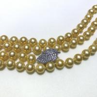 South Sea Shell Sweater Chain Necklace, Shell Pearl, with Brass, Round, plated, for woman & with rhinestone 8mm .53 Inch 
