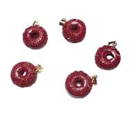 Cinnabar Pendants, with Brass, Round, gold color plated, fashion jewelry, red, 13.5mm 