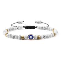 Evil Eye Jewelry Bracelet, Natural Stone, with Nylon Cord & Zinc Alloy, Round, antique gold color plated, fashion jewelry & evil eye pattern & adjustable cm 