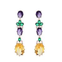 Cubic Zircon (CZ) Drop Earring, Brass, real gold plated, fashion jewelry & micro pave cubic zirconia & for woman 