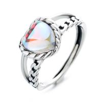 Sterling Silver Finger Ring, 925 Sterling Silver, with Moonstone, Heart, polished, Adjustable & for woman, original color 